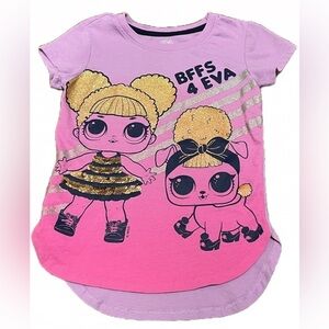 💖 LOL SURPRISE! Girls BFFs 4 EVA Short Sleeve T-Shirt | Size XS (4-5) | Sparkly